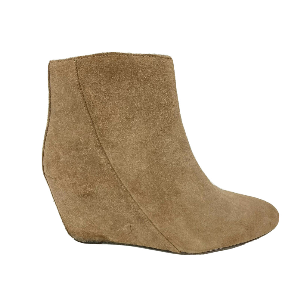 Vince Camuto Bootie Womens Sz 7.5 Brown Suede Leather Wedge Heel Ankle Melisi